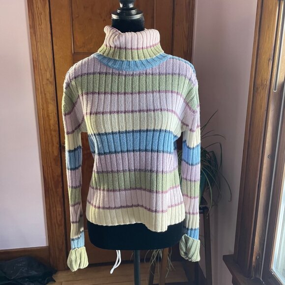 Y2K Vanity Pastel Ribbed Turtleneck Sweater Fairycore Coquette Fitted M Grunge - Picture 1 of 8